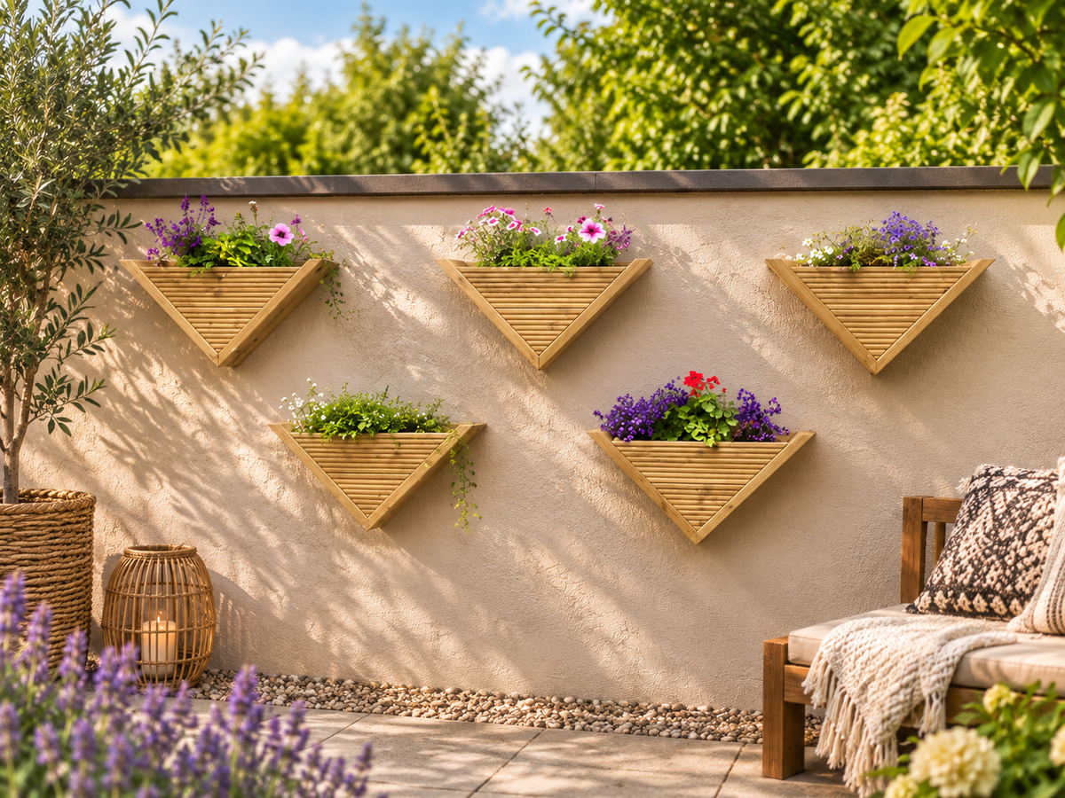 Wooden Triangle Wall Planter, Handcrafted UK Garden Flower Box, Vertical Herb Planter