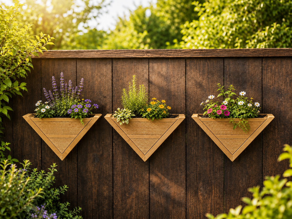 Wooden Triangle Wall Planter, Handcrafted UK Garden Flower Box, Vertical Herb Planter