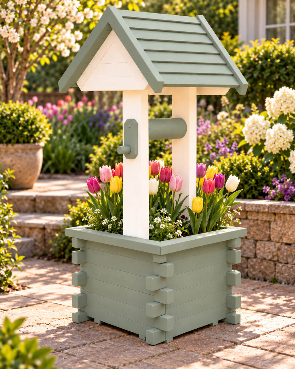 Meadow Wishing Well Garden Planter – Handmade Solid Pine