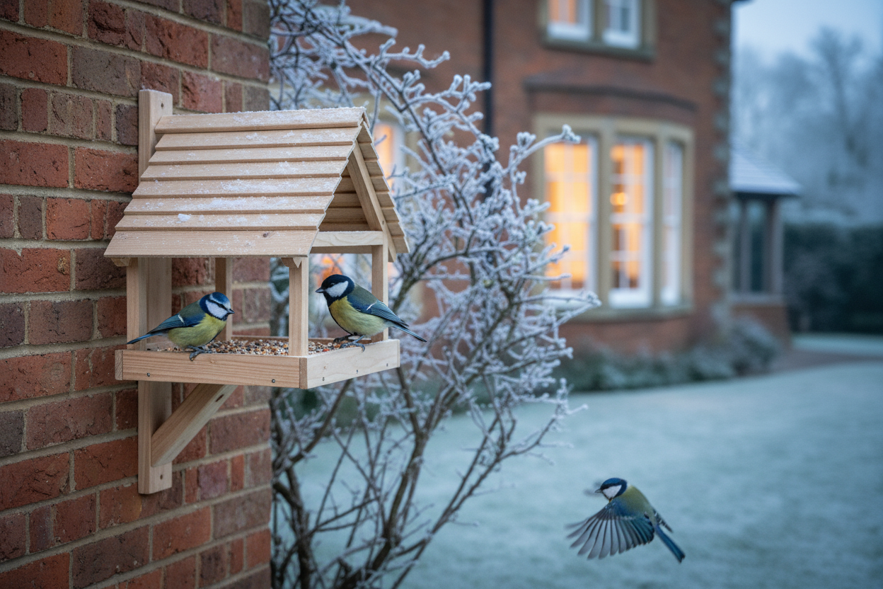 Wooden Bird Feeder with Pitched Roof - Handcrafted Bird House | FRYDECO