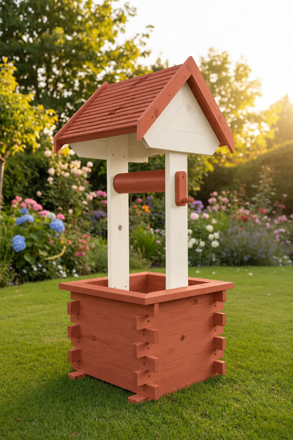 Country Garden Wishing Well Planter – Handmade Solid Pine