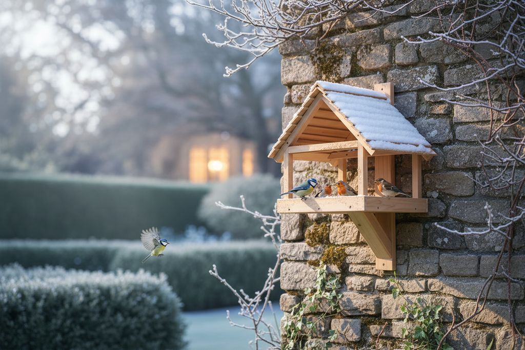 Wooden Bird Feeder with Pitched Roof - Handcrafted Bird House | FRYDECO