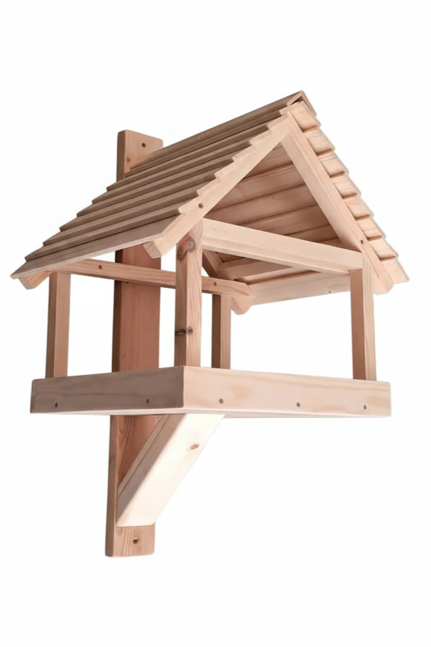 Wooden Bird Feeder with Pitched Roof - Handcrafted Bird House | FRYDECO