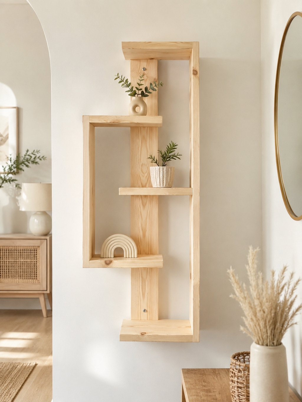 Geometric Pine Wall Shelf – Handmade Asymmetrical Display