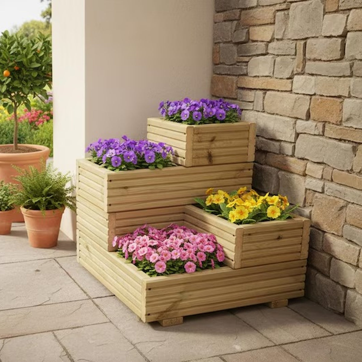 Wooden Corner Planter - Cascade Garden Stand | FRYDECO