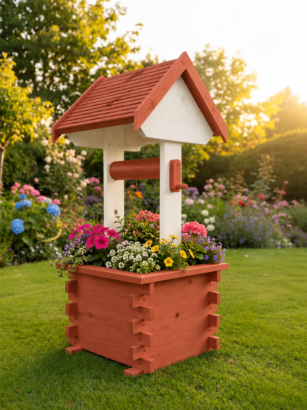 Country Garden Wishing Well Planter – Handmade Solid Pine