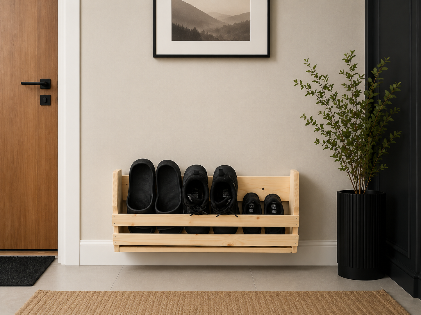 Wall Mounted Shoe Rack | Handmade Wooden Floating Shoe Shelf | FRYDECO