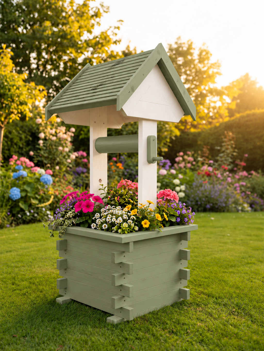 Meadow Wishing Well Garden Planter – Handmade Solid Pine