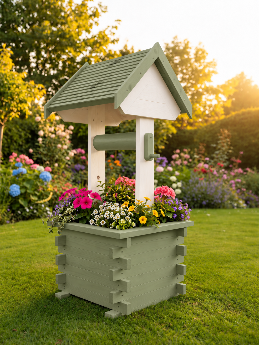 Meadow Wishing Well Garden Planter – Handmade Solid Pine