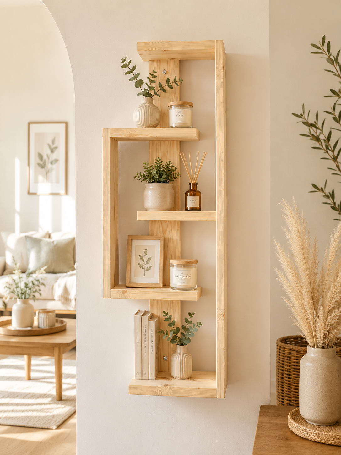 Geometric Pine Wall Shelf – Handmade Asymmetrical Display