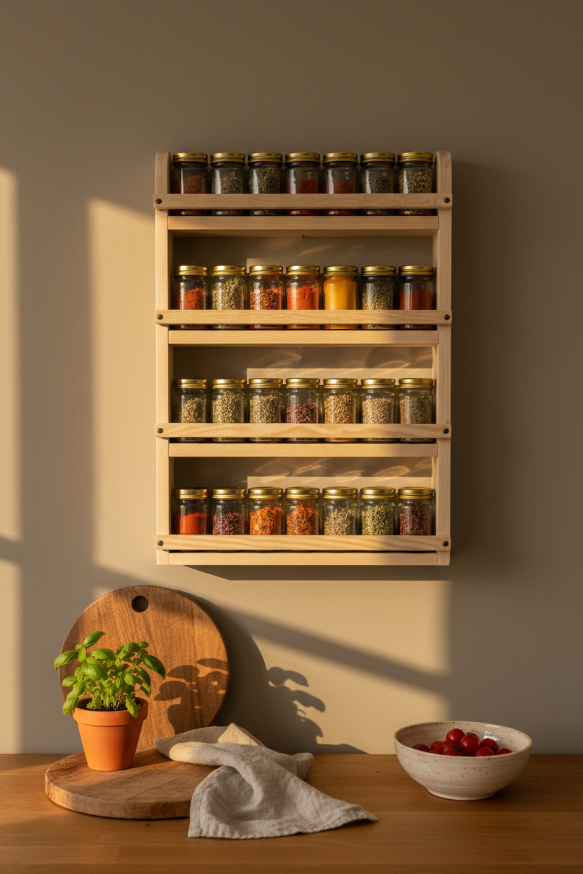 Wooden Spice Rack | Handmade Wall Mounted Shelf | FRYDECO