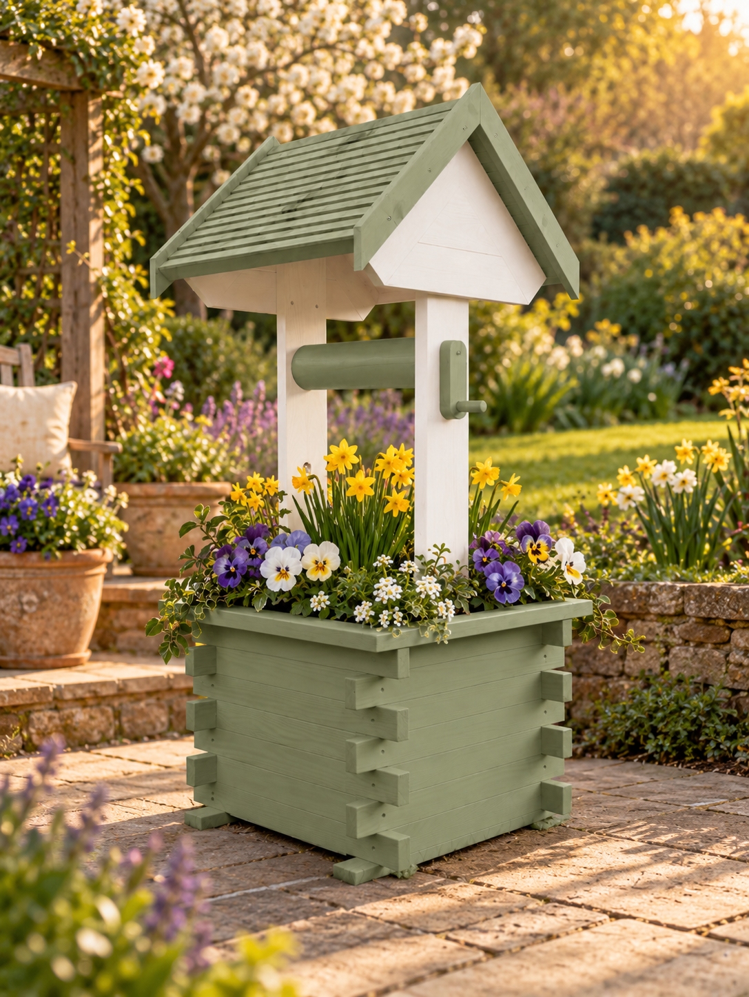 Meadow Wishing Well Garden Planter – Handmade Solid Pine