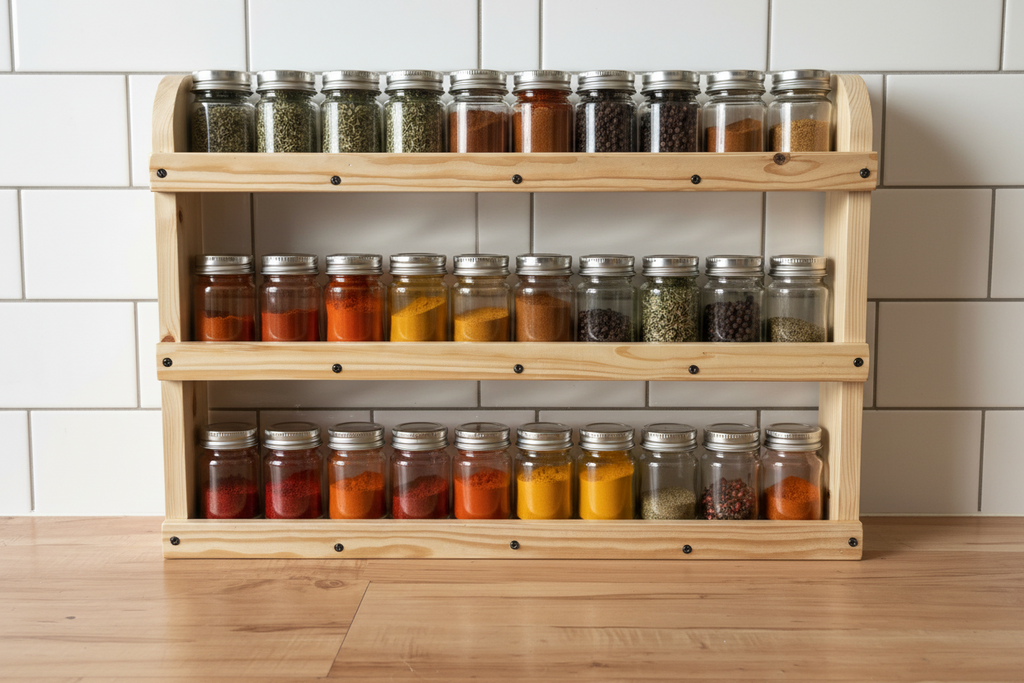 Freestanding Wooden Spice Rack | 3 Tier Pine Kitchen Organiser | FRYDECO