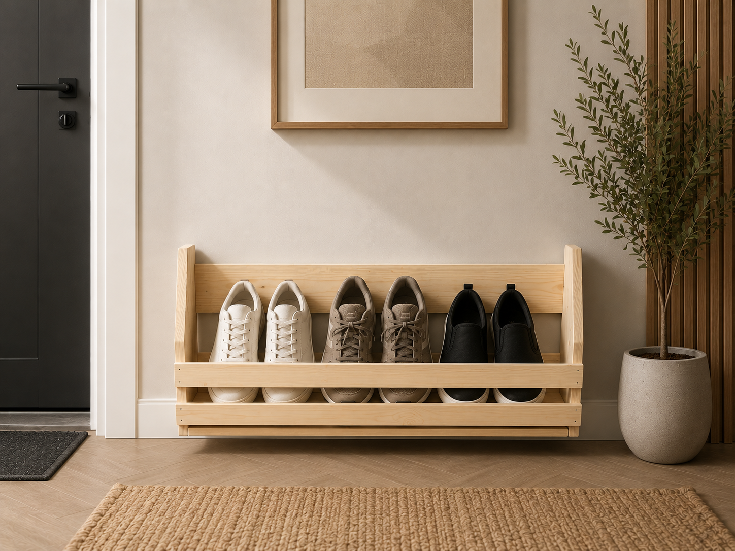 Wall Mounted Shoe Rack | Handmade Wooden Floating Shoe Shelf | FRYDECO