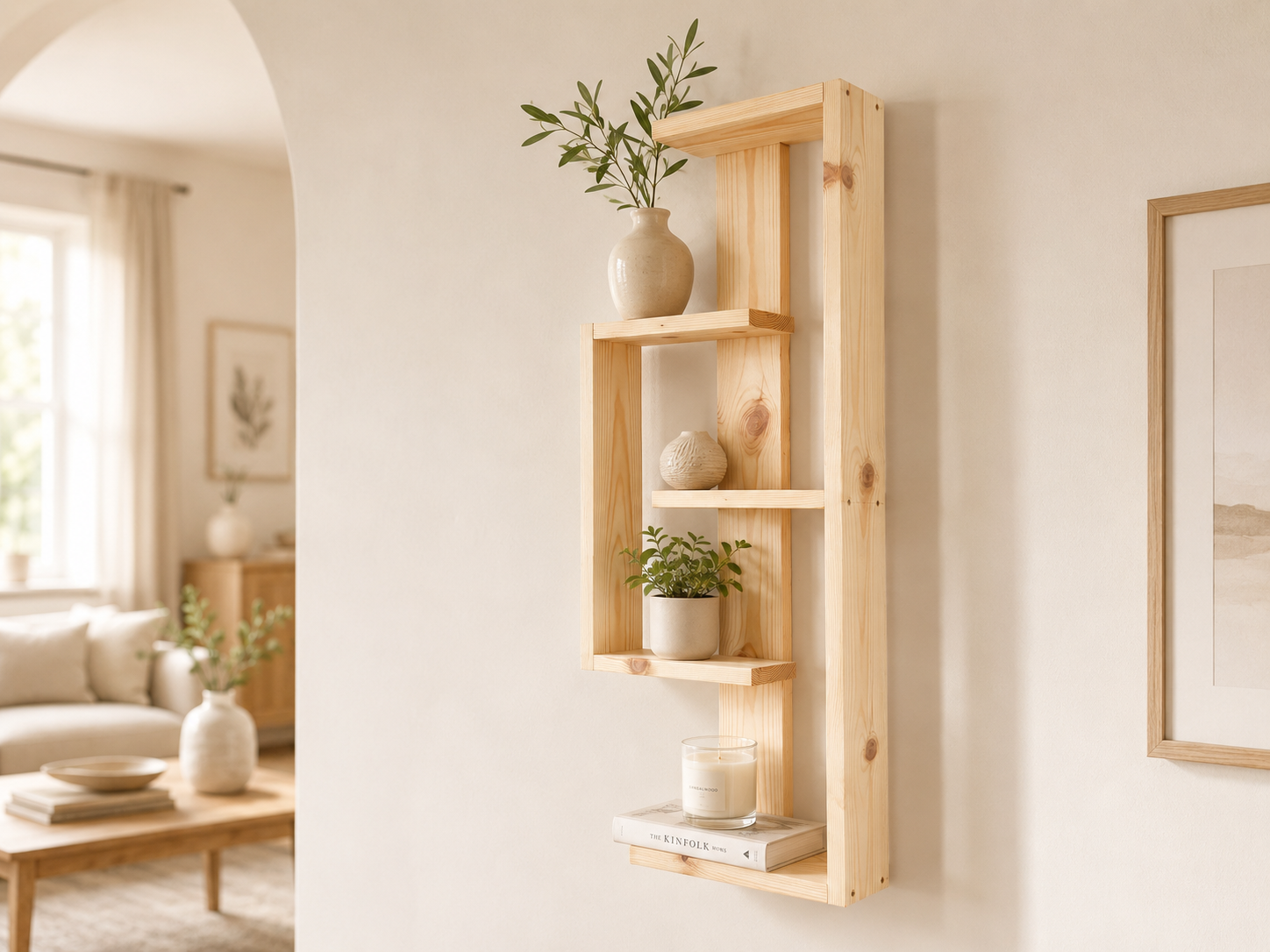 Geometric Pine Wall Shelf – Handmade Asymmetrical Display