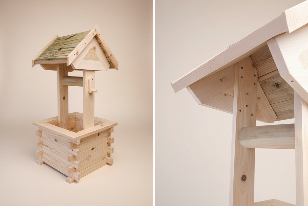 Handmade Solid Pine Wishing Well Planter – Rustic Garden Feature, UK Made