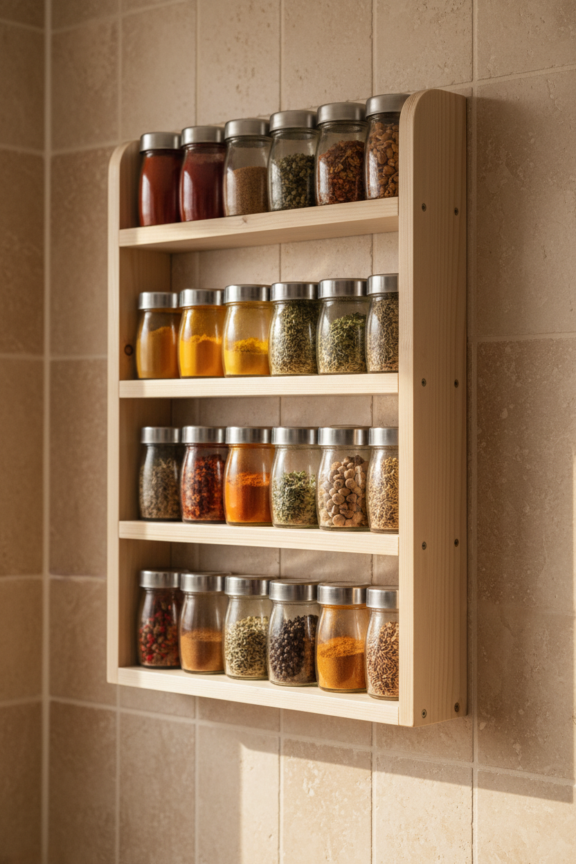 Handmade Wooden Spice Rack | 4 Tier Wall Mounted | FRYDECO