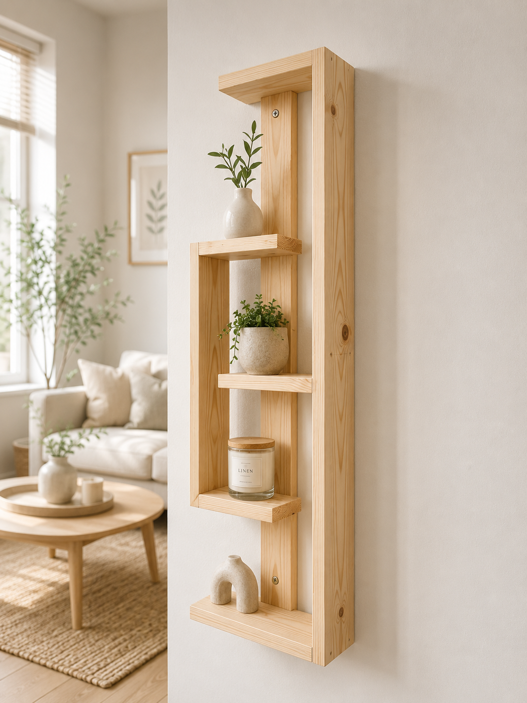Geometric Pine Wall Shelf – Handmade Asymmetrical Display