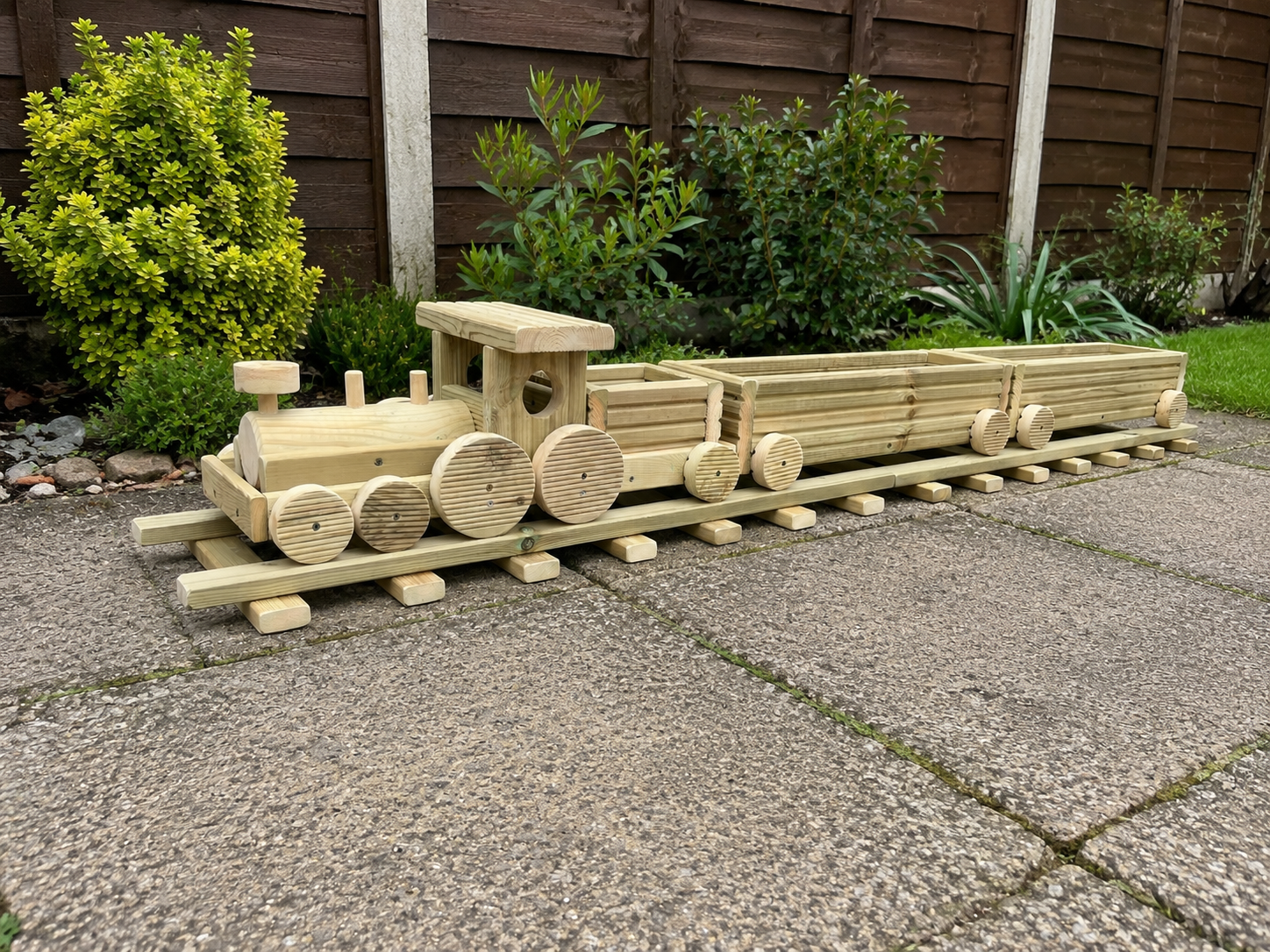 Wooden Train Garden Planter with Tracks | Outdoor Flower Planter | FRYDECO