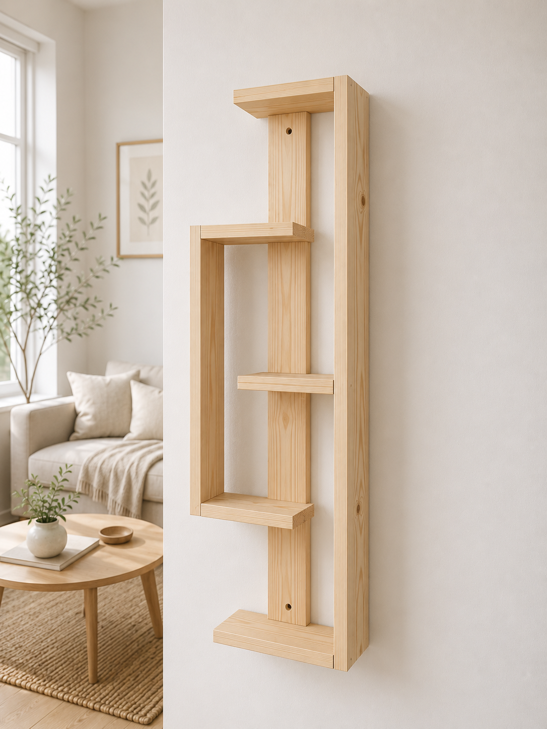 Geometric Pine Wall Shelf – Handmade Asymmetrical Display