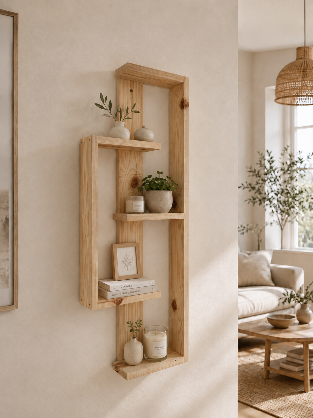 Geometric Pine Wall Shelf – Handmade Asymmetrical Display