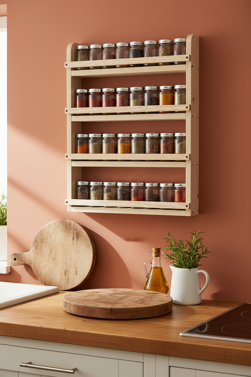Wooden Spice Rack | Handmade Wall Mounted Shelf | FRYDECO