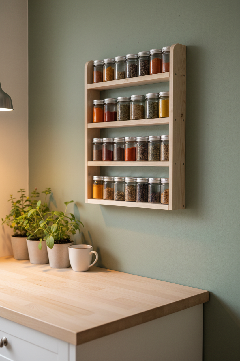 Handmade Wooden Spice Rack | 4 Tier Wall Mounted | FRYDECO