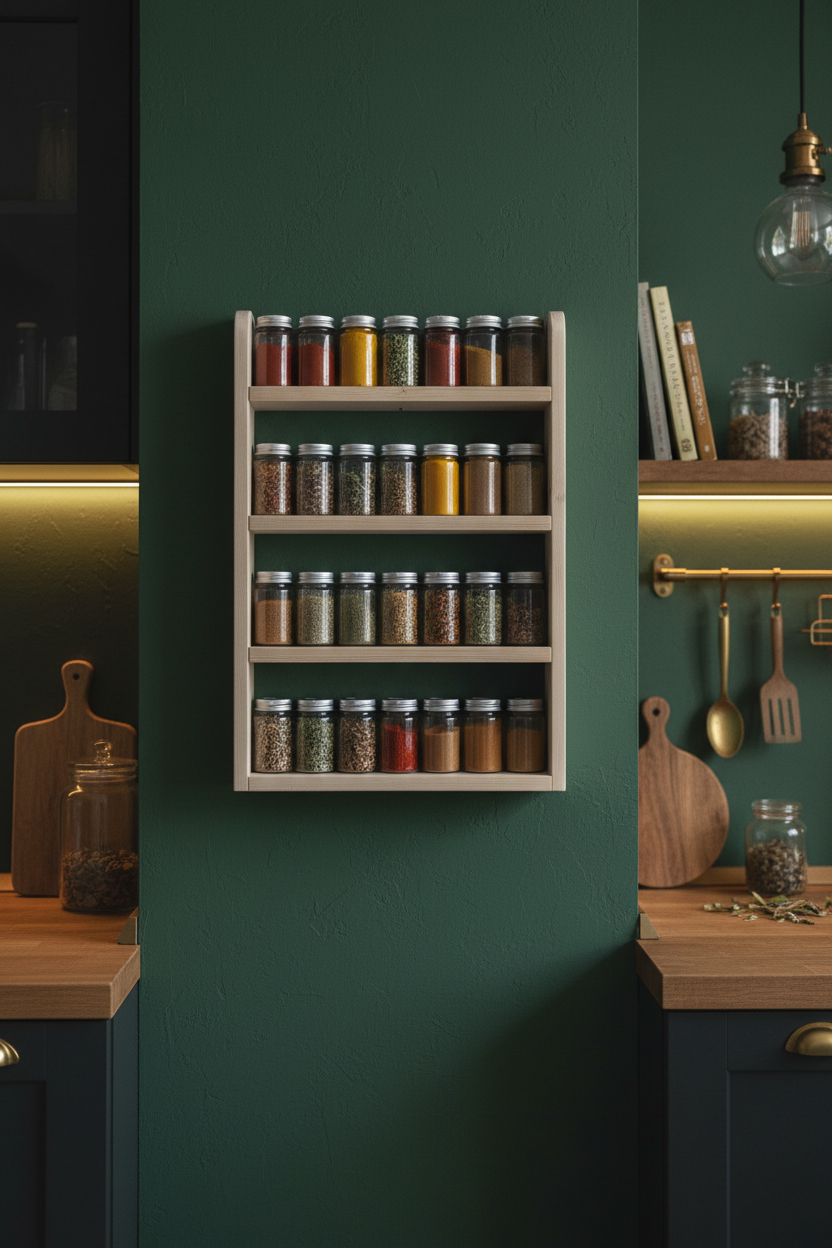 Handmade Wooden Spice Rack | 4 Tier Wall Mounted | FRYDECO