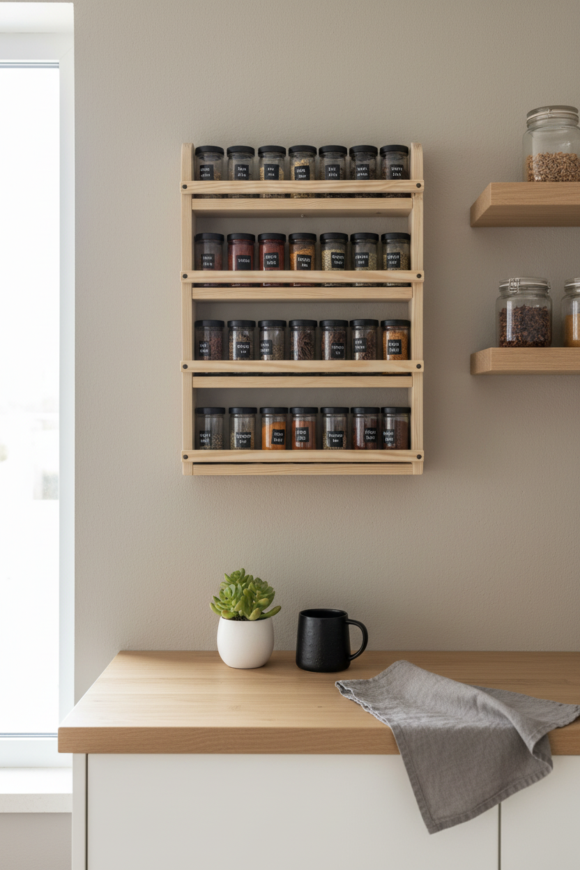 Wooden Spice Rack | Handmade Wall Mounted Shelf | FRYDECO
