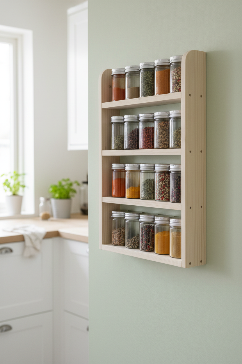 Handmade Wooden Spice Rack | 4 Tier Wall Mounted | FRYDECO