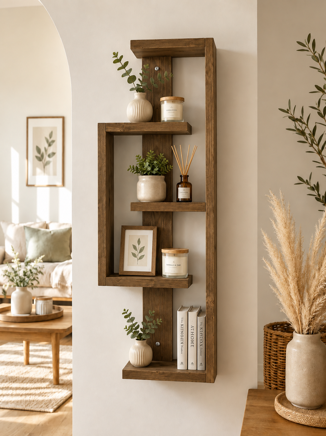 Geometric Pine Wall Shelf – Handmade Asymmetrical Display