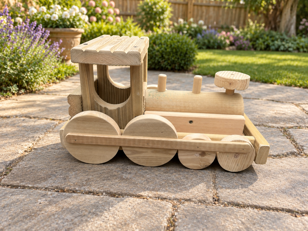 Wooden Train Garden Planter with Engine and 2–6 Carriages, Handmade Pressure-Treated Timber