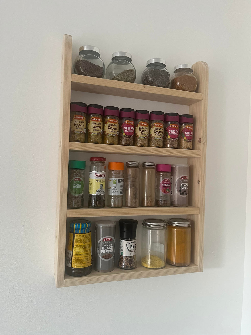 Handmade Wooden Spice Rack | 4 Tier Wall Mounted | FRYDECO