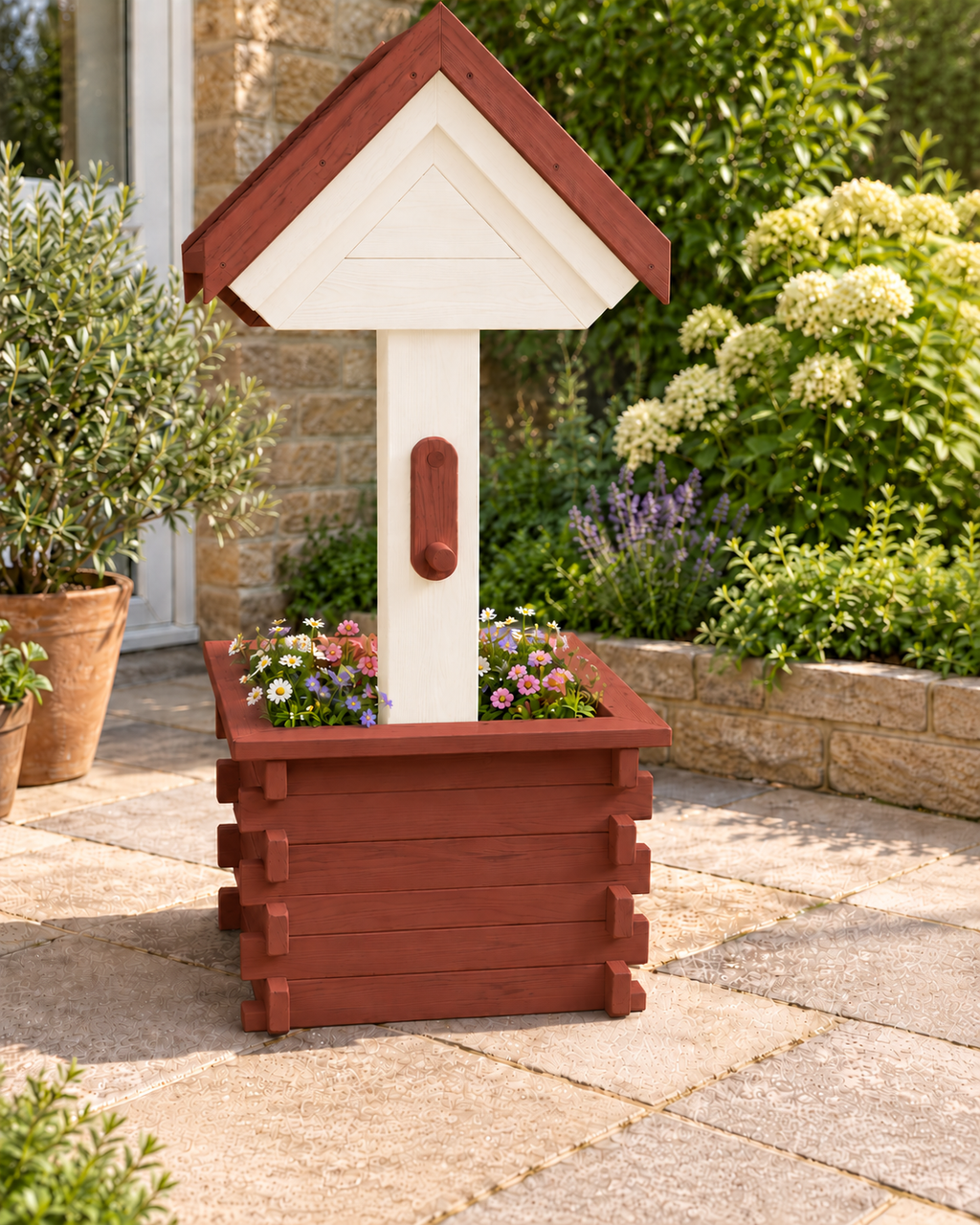 Country Garden Wishing Well Planter – Handmade Solid Pine