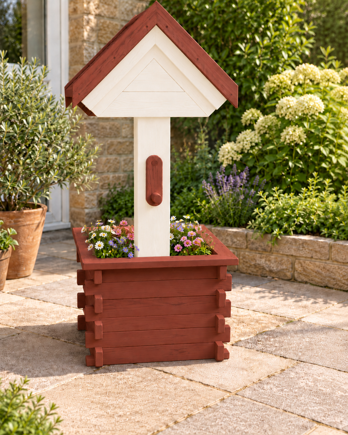 Country Garden Wishing Well Planter – Handmade Solid Pine