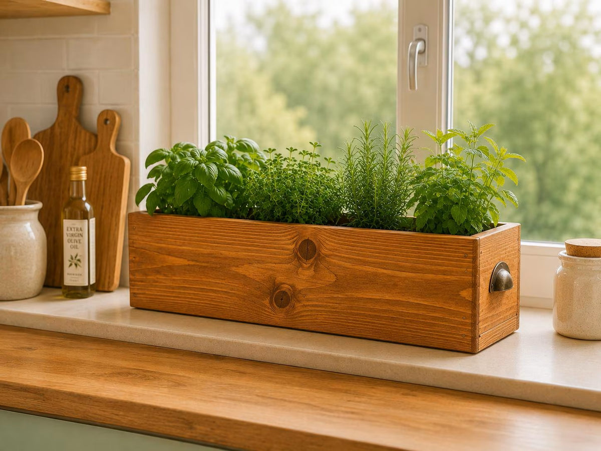 Rustic Wooden Storage Box | Herb Planter | Kitchen Organizer | Handmade Pine Box