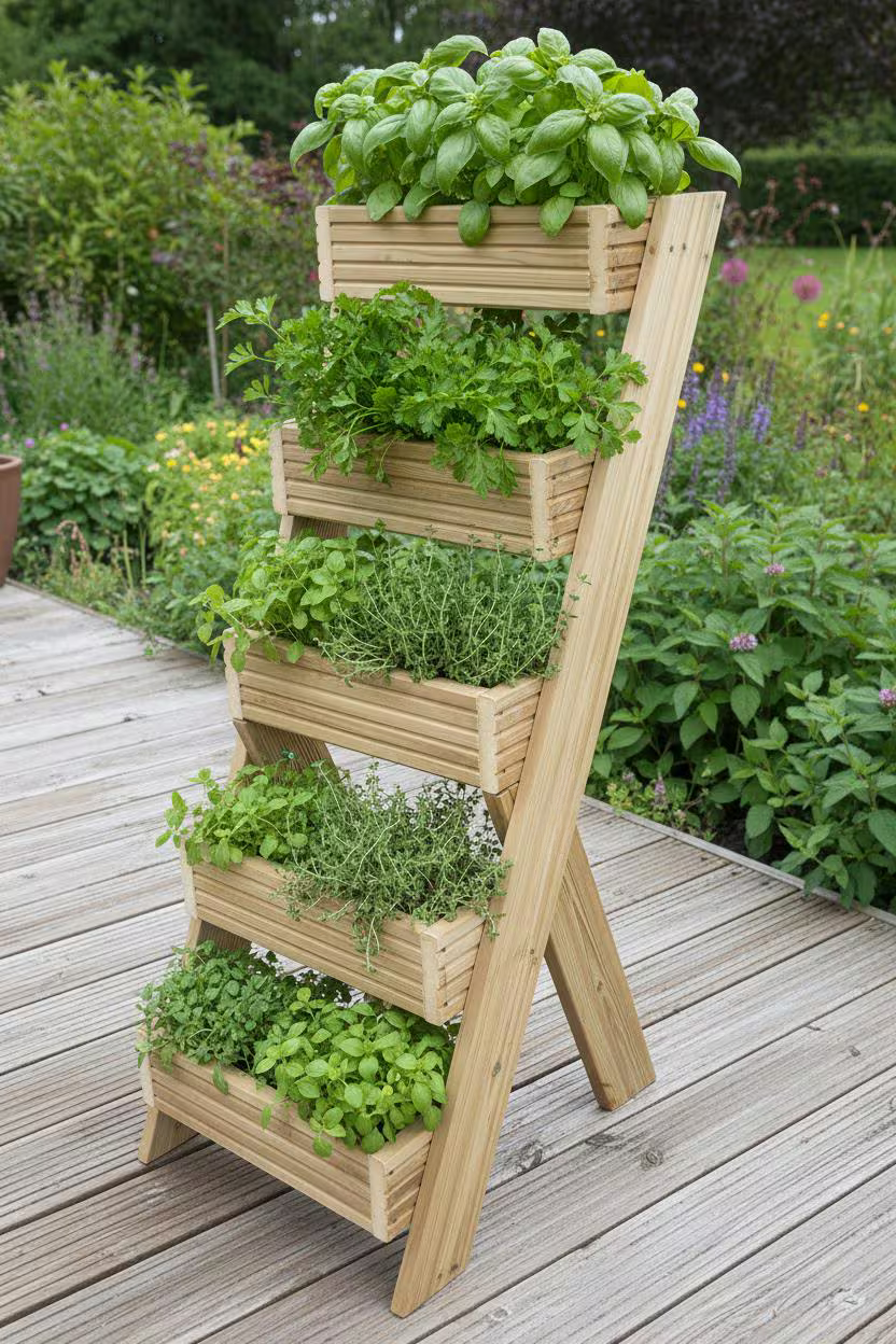 5-Tier Wooden Planter Stand - Garden Plant Display Stand | FRYDECO