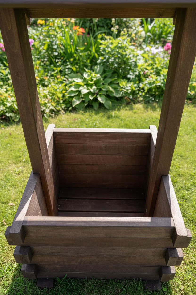 Wooden Wishing Well Planter – Handcrafted Garden Feature