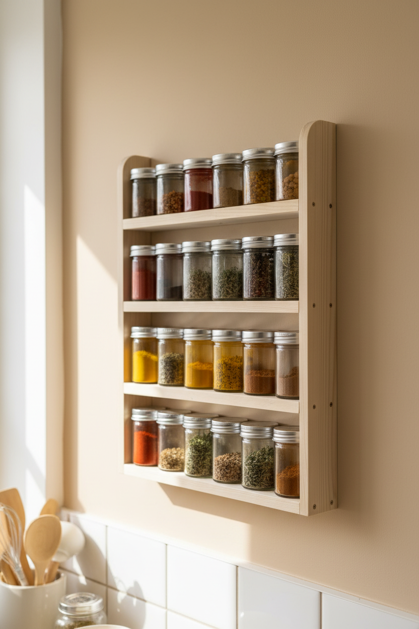 Handmade Wooden Spice Rack | 4 Tier Wall Mounted | FRYDECO