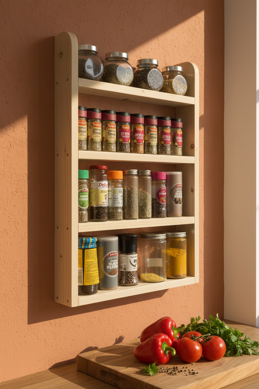 Handmade Wooden Spice Rack | 4 Tier Wall Mounted | FRYDECO