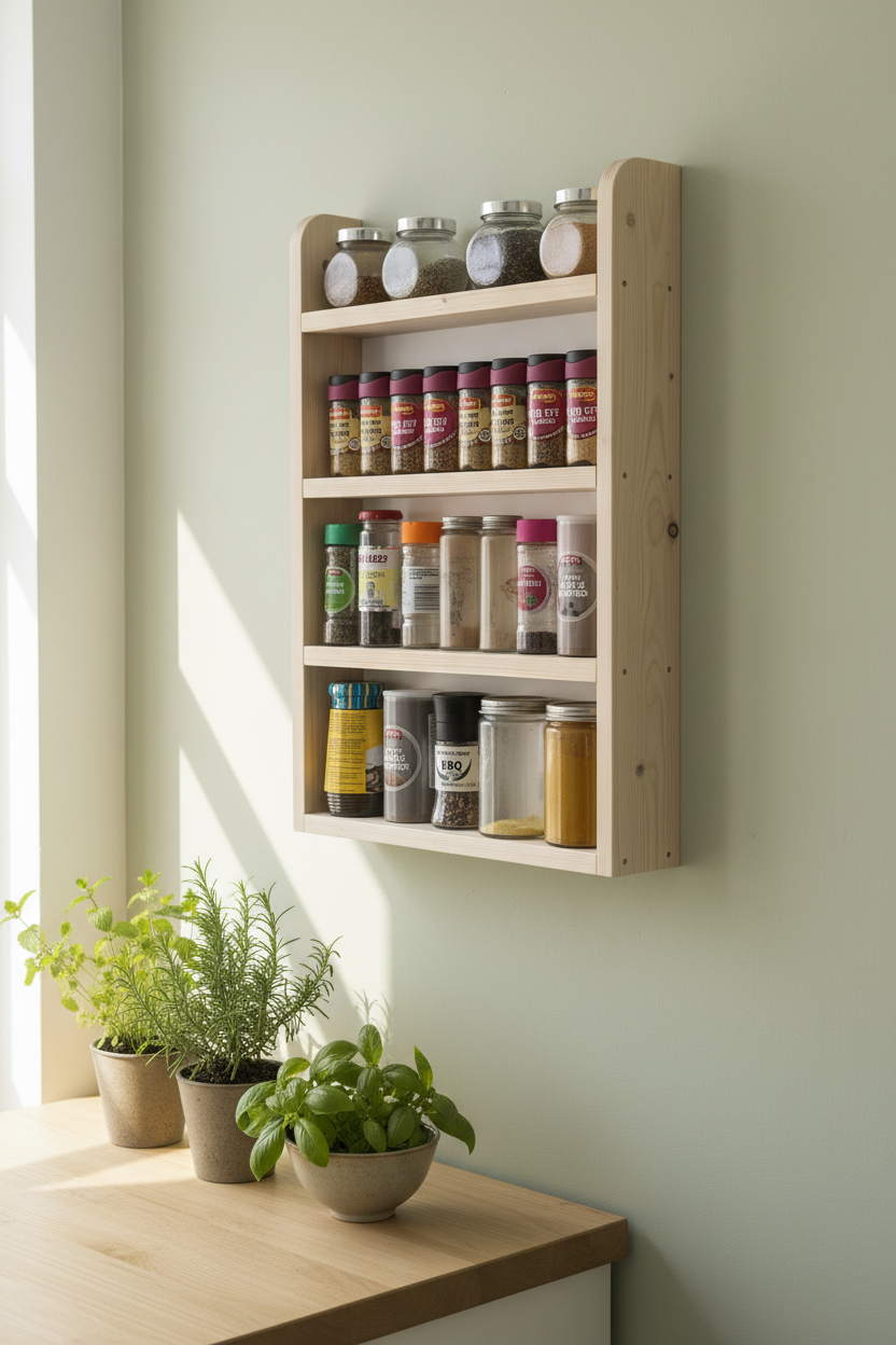 Handmade Wooden Spice Rack | 4 Tier Wall Mounted | FRYDECO