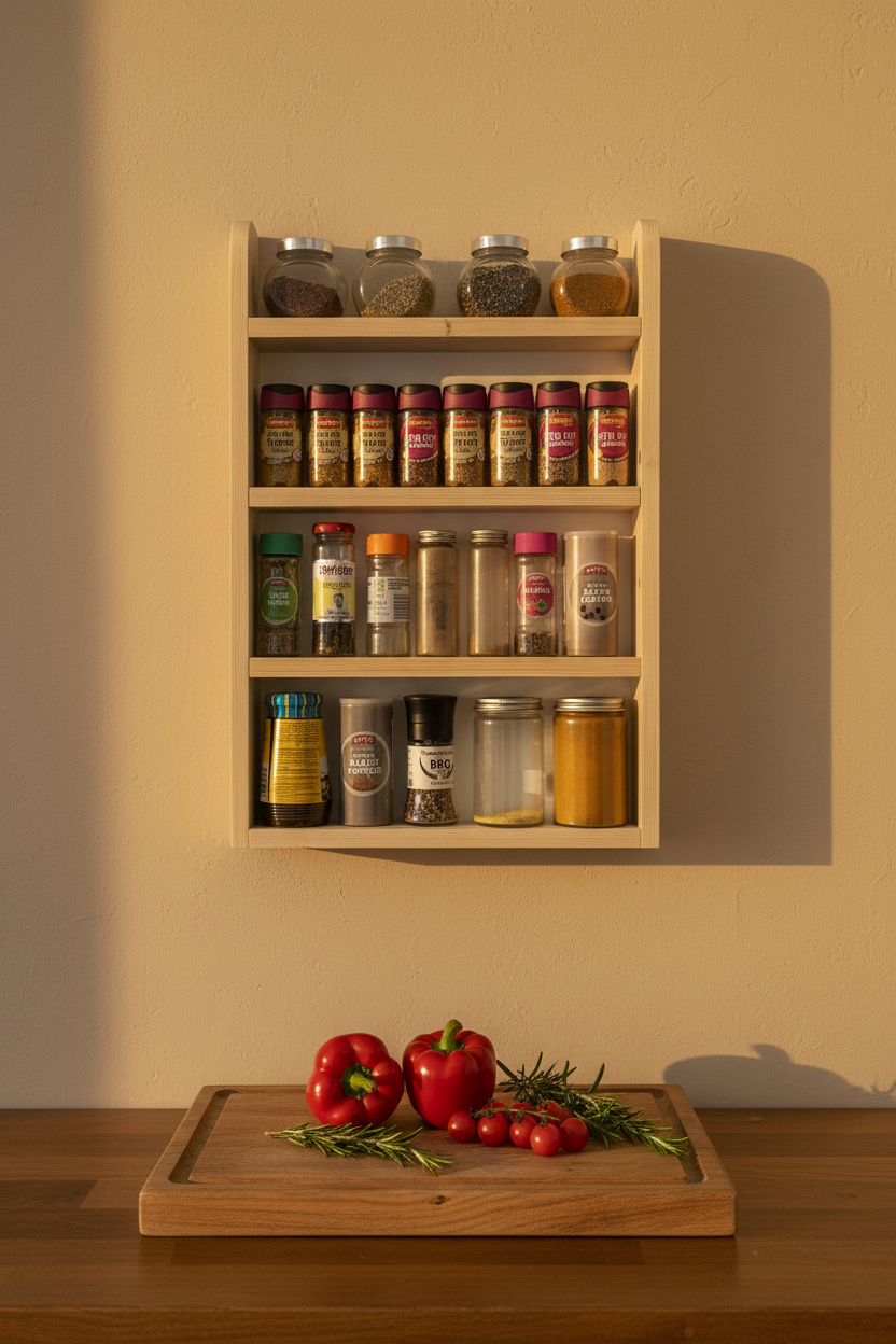 Handmade Wooden Spice Rack | 4 Tier Wall Mounted | FRYDECO