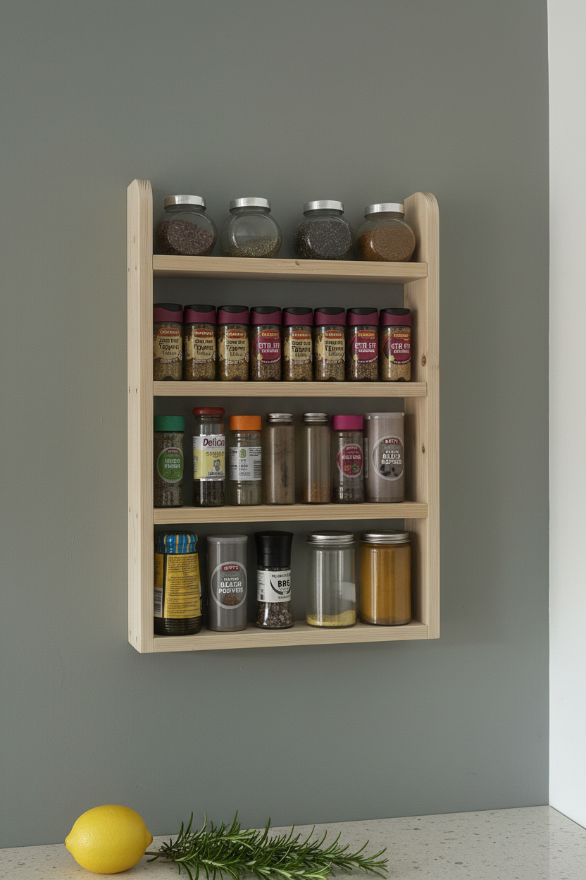 Handmade Wooden Spice Rack | 4 Tier Wall Mounted | FRYDECO