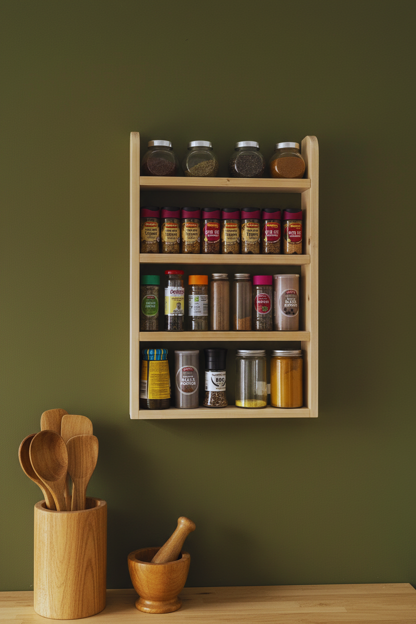 Handmade Wooden Spice Rack | 4 Tier Wall Mounted | FRYDECO