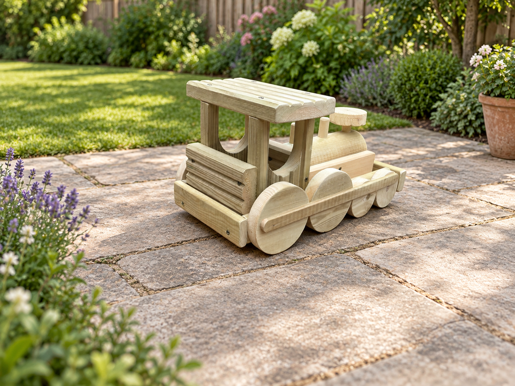 Wooden Train Garden Planter with Engine and 2–6 Carriages, Handmade Pressure-Treated Timber