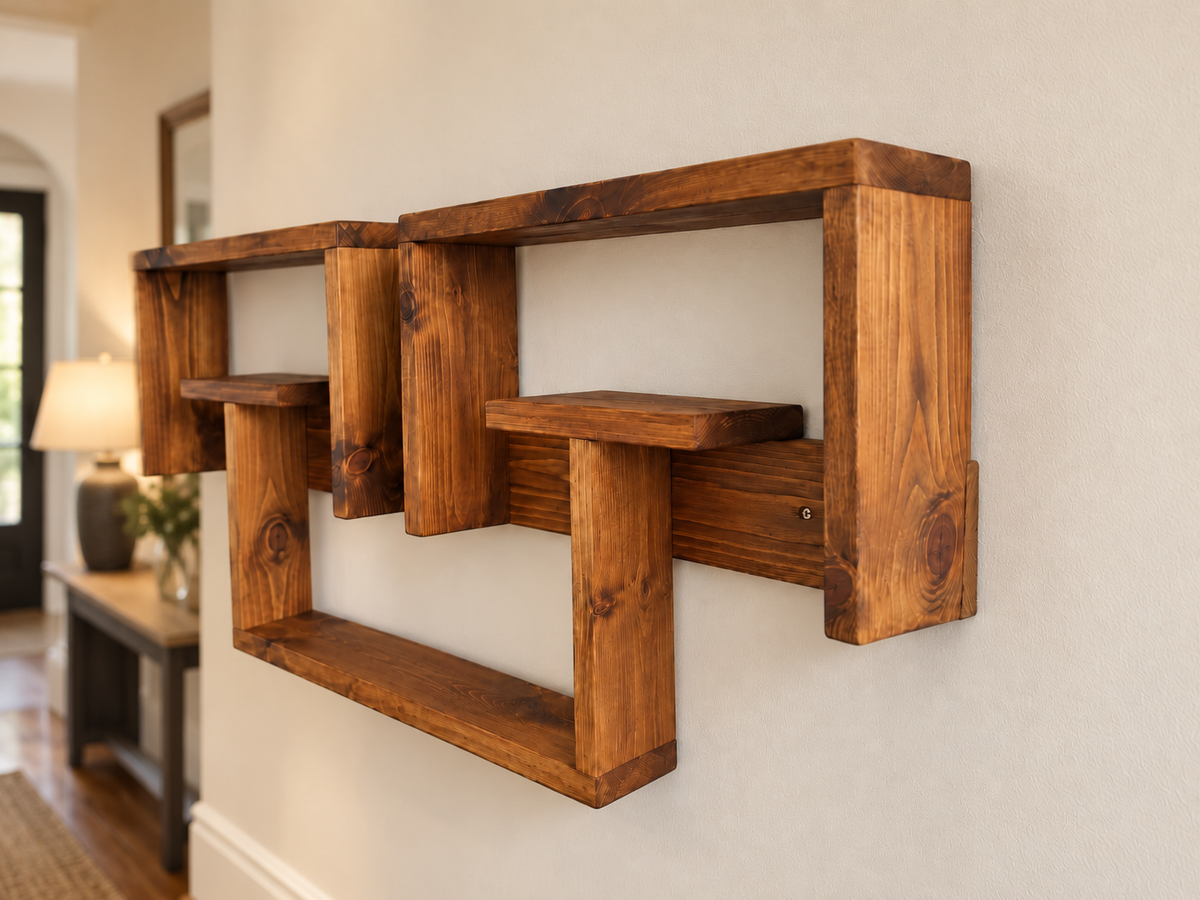 Interlocking Wooden Wall Shelf – Large Pine Display Shelf
