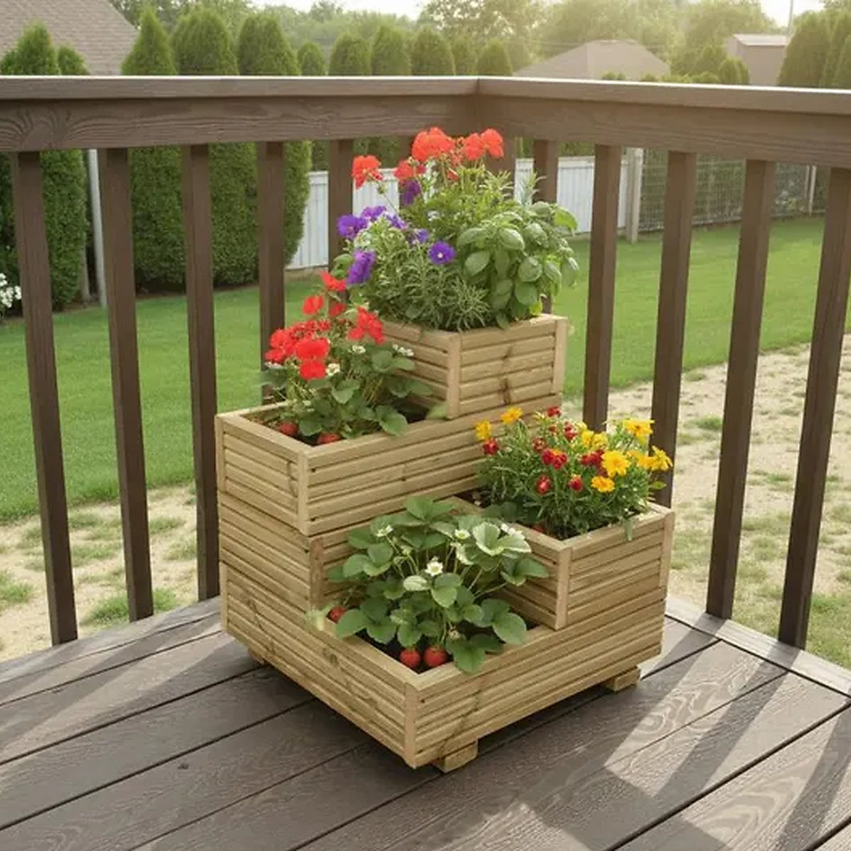 Wooden Corner Planter - Cascade Garden Stand | FRYDECO