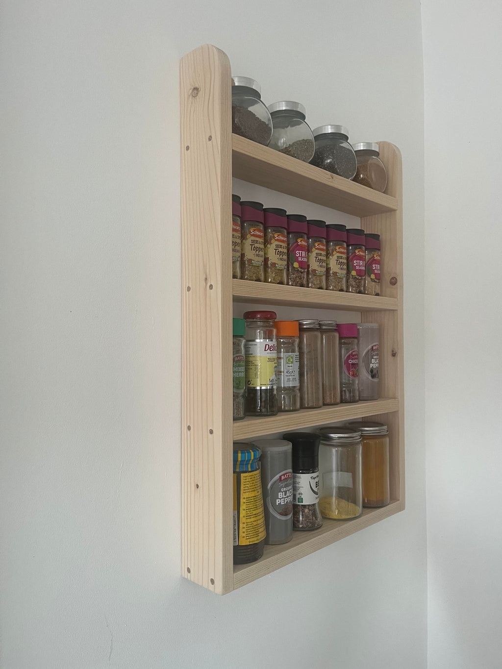 Handmade Wooden Spice Rack | 4 Tier Wall Mounted | FRYDECO