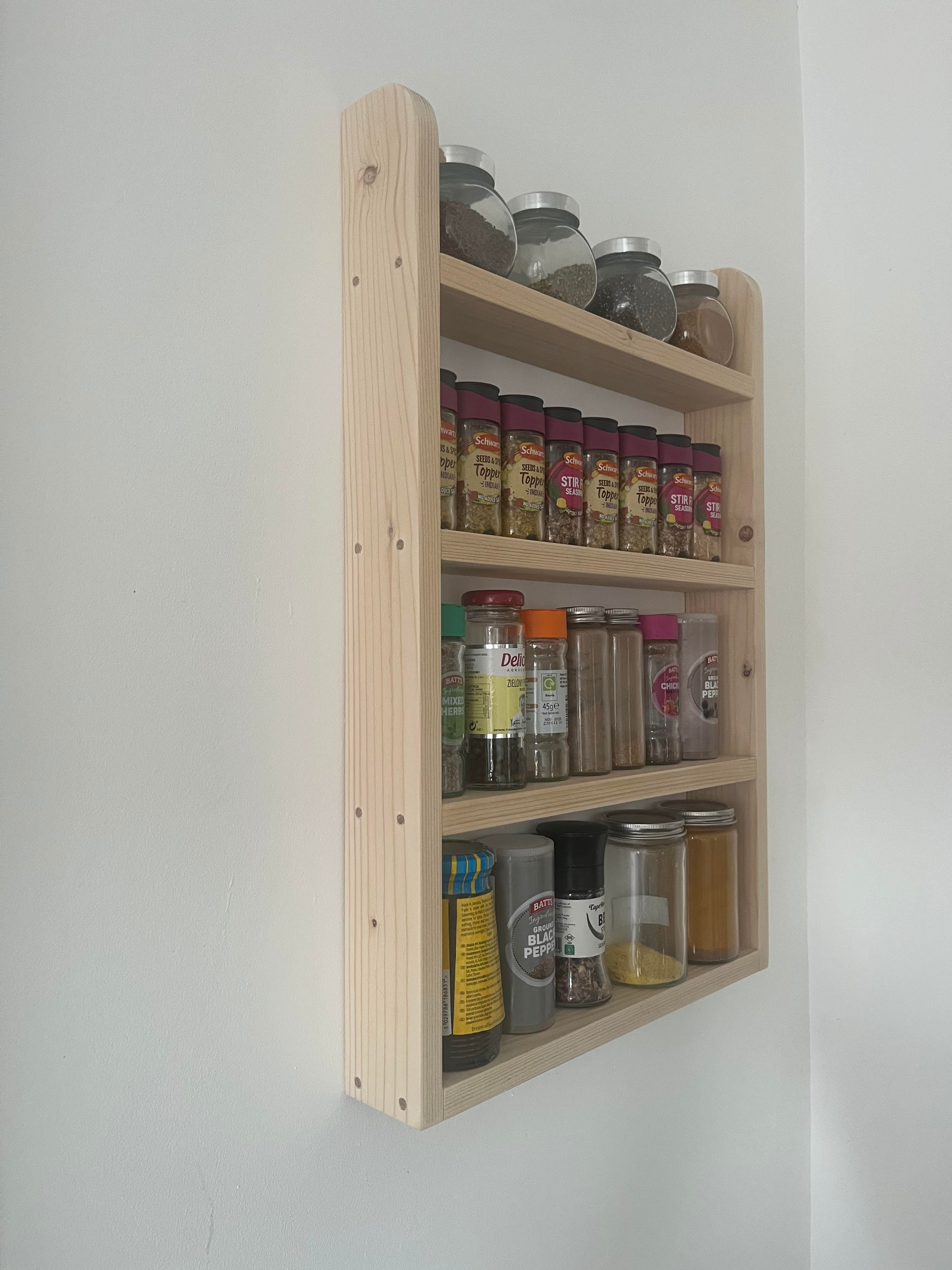 Handmade Wooden Spice Rack | 4 Tier Wall Mounted | FRYDECO
