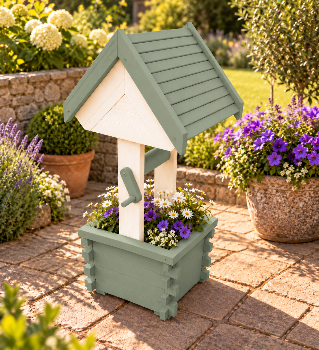 Meadow Wishing Well Garden Planter – Handmade Solid Pine